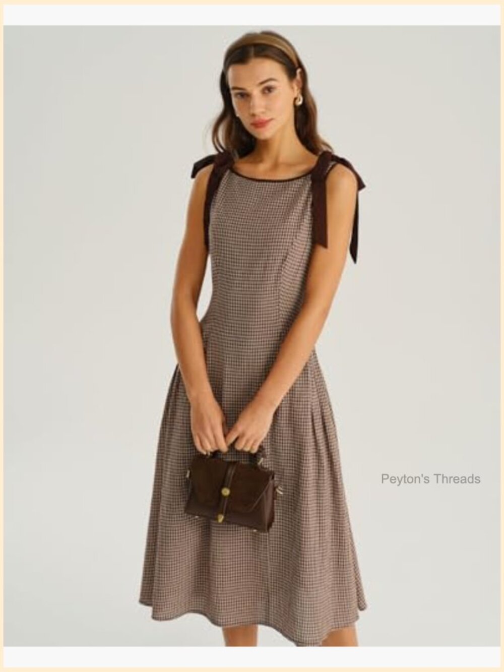 Plaid Boat Neck A-Line Midi Dress - Vintage Casual Dress - Picture 2 of 7